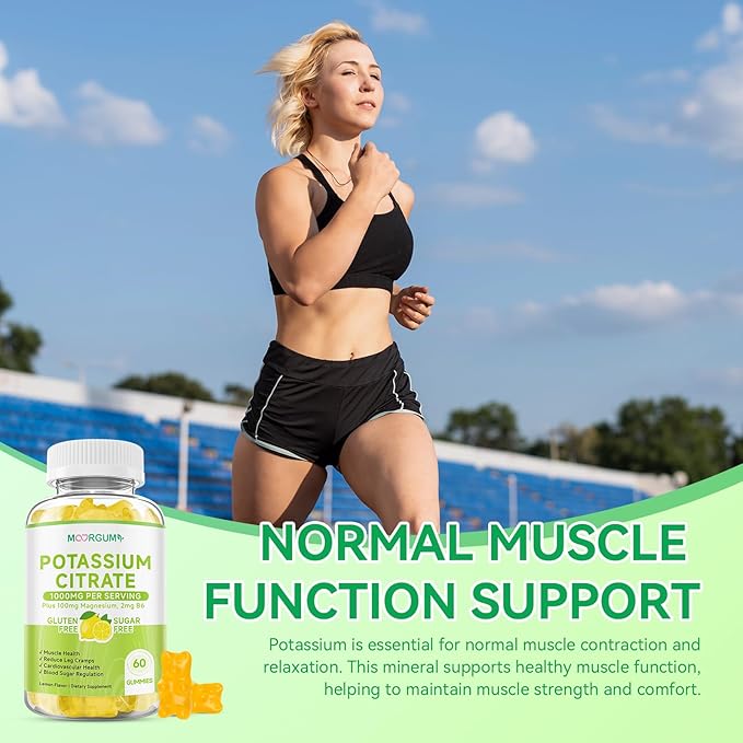 Potassium Citrate 1000mg Gummies, Potassium Supplement for Adults Women and Men, with Magnesium, Vitamin B6 Chewable Supplements, Support Electrolyte Balance, Muscular & Nerve Function, 60 Count