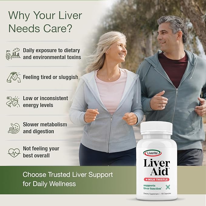 LIVERITE Liver Aid with Milk Thistle 60 Capsules, Supports Healthy Liver Function, Cleansing, Energy & Daily Wellness