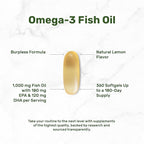 Omega-3 Fish Oil Burpless Formula from Wild Caught Deep Sea Fish, 360 Softgels | 1,000 mg Fish Oil with 180 mg EPA & 120 mg DHA per Serving | Natural Lemon Flavor | Non-GMO, cGMP Manufactured