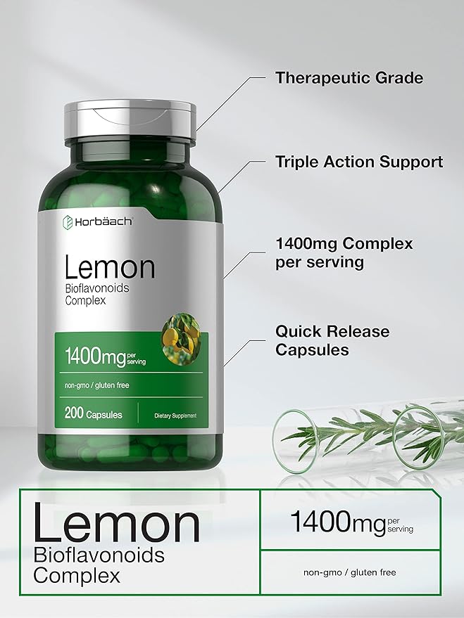 Horbäach Lemon Bioflavonoids Supplement | 1400 mg | 200 Capsules | Complex with Rutin and Hesperidin | Non-GMO and Gluten Free