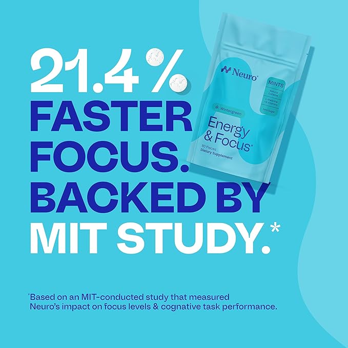 Neuro Energy & Focus Mints - Sugar Free Breath Mints with 40mg Natural Caffeine, B Vitamins & L-Theanine - Vegan Brain Supplement for Exercise, Study & Daily Focus - Wintergreen, 90 ct