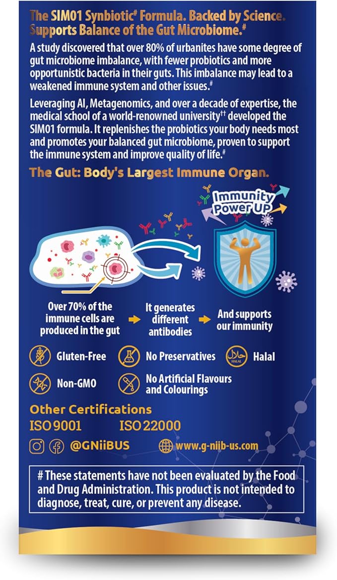 Immunity Elite (SIM01 Synbiotic Formula) - Potent Live probiotics and Added prebiotics to Support Immunity, Regularity, Sleep, Mood, and Skin - 5X More Effective in Reaching the Gut Alive