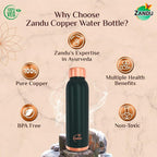 Zandu Copper Bottle (Green): Prepared with 100% Pure Copper | Useful in Promoting Overall Health (Pack of 950 ml)