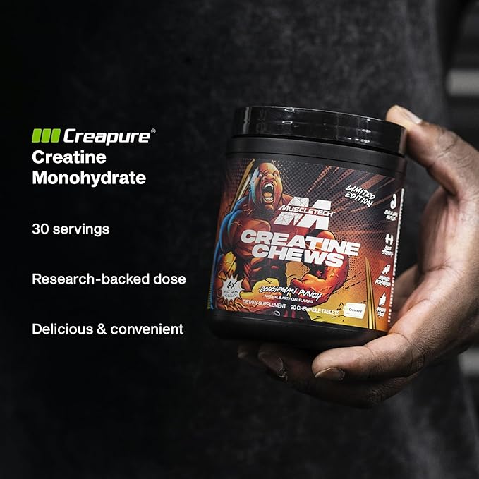 MuscleTech Creatine Chews - Creapure Monohydrate Supplement for Muscle Recovery, Muscle Builder & Energy Boost - Pre Workout Supplement for Men & Women - 90 Chewable Candies, Boogieman Punch