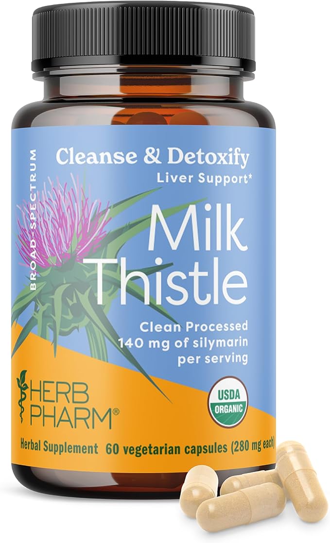 Herb Pharm Milk Thistle Seed Extract w/140 mg Silymarin for Liver Support - 60 Vegetarian Capsules