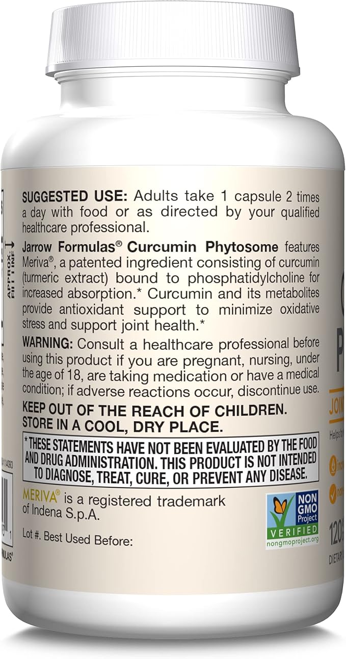 Jarrow Formulas Curcumin Phytosome 500 mg - Formulated with Meriva - Antioxidant Support Supplement - Joint Health & Support - 120 Veggie Capsules