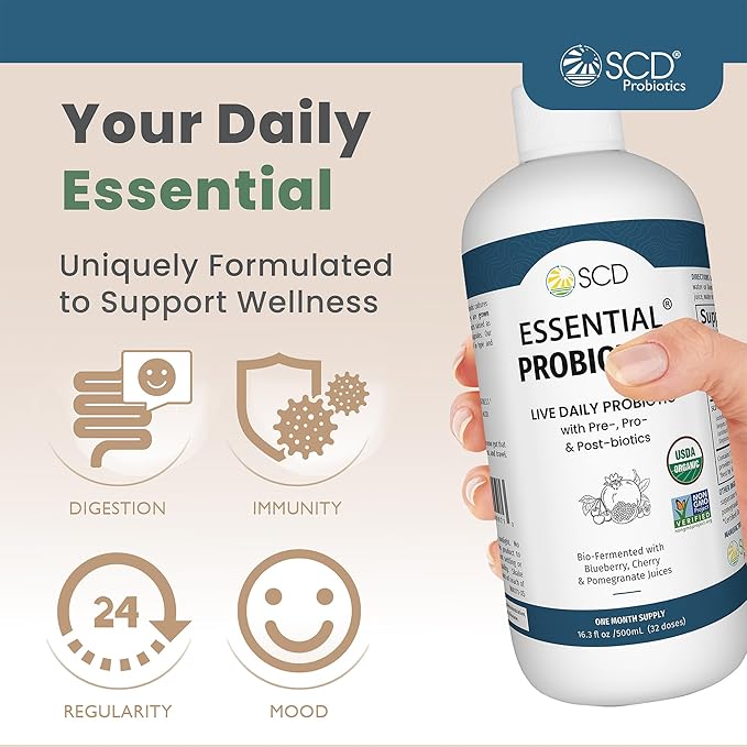 SCD Probiotics SCD Essential Probiotics for Women, Men, Kids and Toddlers, Live Probiotic for Digestion and Immunity, Gut Health Liquid Probiotic Supplement with 11 Strains – 16.3 fl oz (3 Pack)