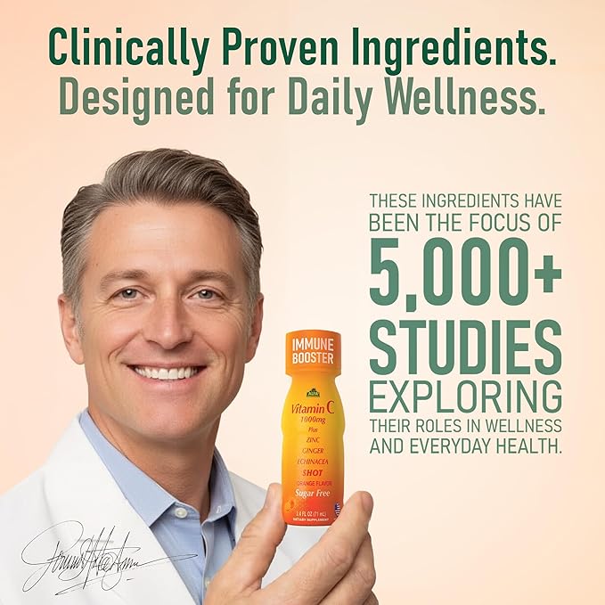 ALFA VITAMINS Vitamin C Shot 1000mg with Zinc, Ginger & Echinacea – Supports Immune Health & Daily Wellness – Orange Flavor – 2.4 FL Oz Bottle – 4 Pack