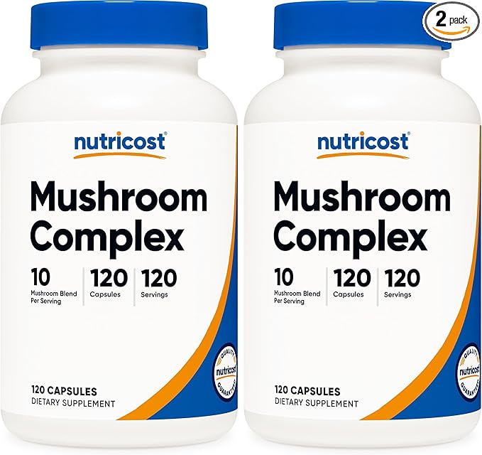 Nutricost Mushroom Complex Supplement 120 Capsules for 120 Servings Per Bottle - 10 Mushroom Blend (Includes Reishi, Maitake, Shiitake, Lion's Mane, and More) - Non-GMO and Gluten Free (Pack of 2)
