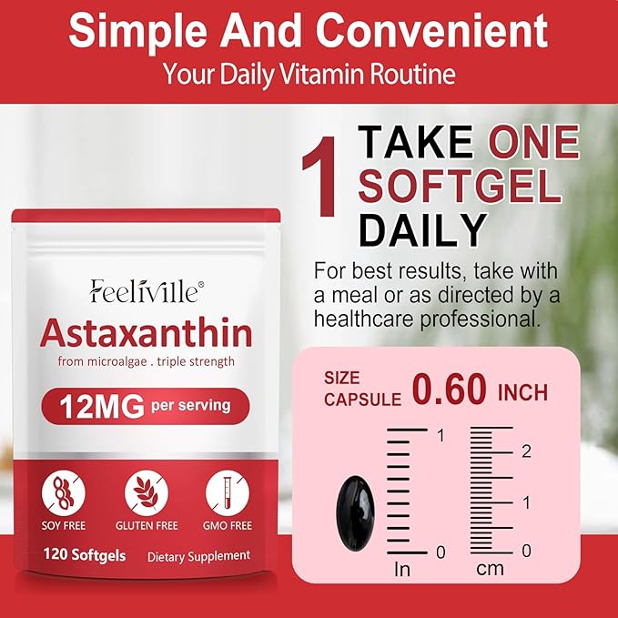 Astaxanthin 12mg, 120 Softgels, 4 Month Supply | Premium Astaxanthin Antioxidant Supplements | Fresh Microalgae Source | Supports Eye, Joint, Internal Circulation, Skin Health