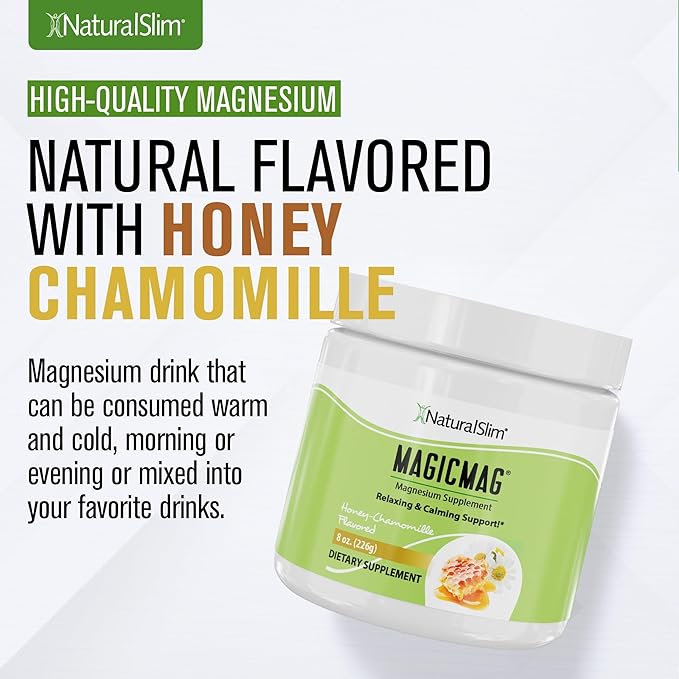 NaturalSlim MagicMag Magnesium Citrate Powder Drink for Relaxation, Stress, Constipation, Better Rest & Digestive Health, Magnesium Supplement for Women and Men, Honey Chamomile 8oz