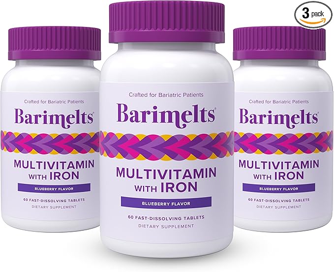 BariMelts Bariatric Multivitamin with Iron - 3 Month Supply (180 Fast-Dissolving Tablets) - Sugar-Free - Post-Op Bariatric Vitamins - Natural Blueberry Flavor
