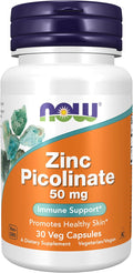 Now Foods Supplements, Zinc Picolinate 50 mg, Supports Enzyme Functions*, Immune Support*, 30 Veg Capsules