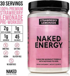 NAKED Strawberry Lemonade Energy - Clean Pre Workout Supplement for Men and Women, NSF Certified, Vegan Friendly, No Added Sweeteners, Colors Or Flavors - 30 Servings