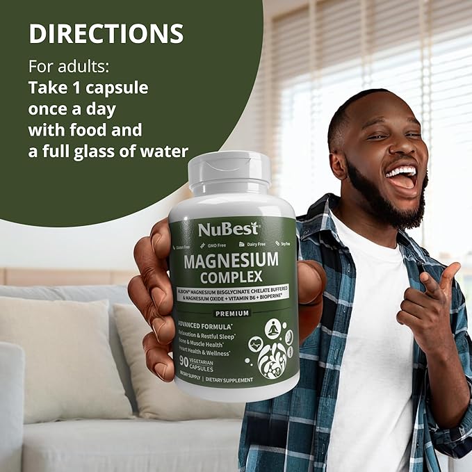 Magnesium Glycinate Chelate Complex with Albion Magnesium Bisglycinate Chelate, Vitamin B6 & BioPerine for Bone, Muscle, Natural Sleep, Nerve Function, Brain Booster | Pack 2