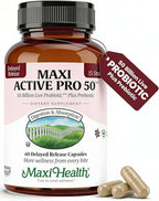 Maxi Health Probiotic Plus Ultimate Prebiotic Advanced Live Probiotics Formula - 50 Billion Live Active Probiotic - 15 Strains - Ultra Protection - Active Pro-50-60 Count