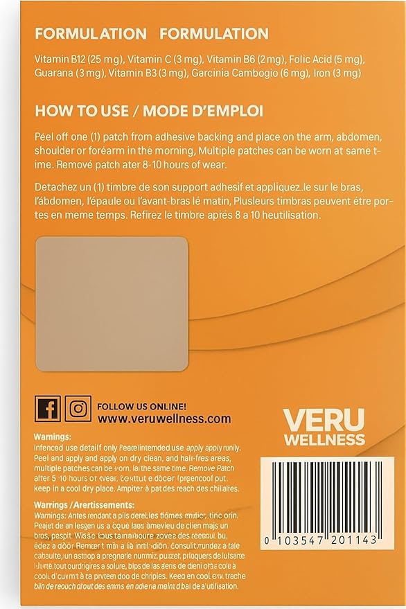 Veru Wellness B12 Patch - Energy Boost (2-Pack) – 120 Days B12 Patch - No Caffeine