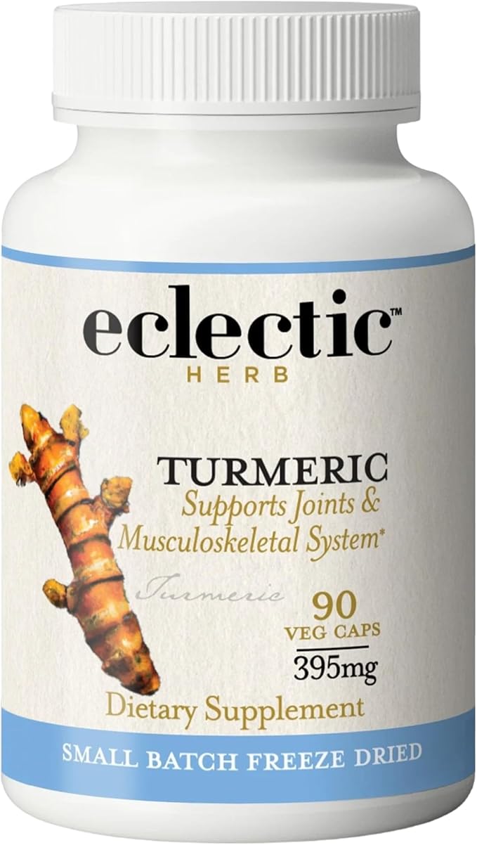 Eclectic Herb - Organic Turmeric Capsules | Musculoskeletal System & Joint Health Support | Herbal Supplement | Vegan, Non-GMO, Gluten Free, Freeze-Dried (90 CT | 395 mg)