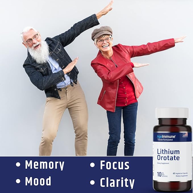 Lithium Orotate 10mg per Capsule - 60 Vegetarian Capsules. Memory and Emotional Wellness Support - Magnesium Stearate Free - 2 Months Supply of Lithium Supplement.