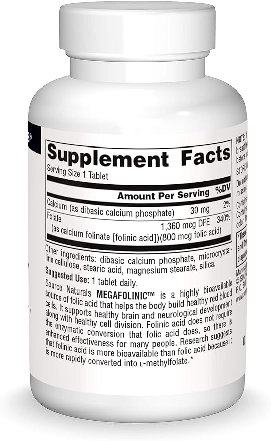 Source Naturals MegaFolinic 800mcg - 60 Tablets