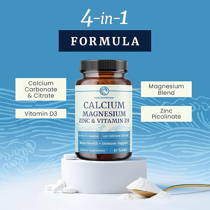 Calcium Magnesium Zinc D3 Supplement | Strong Bones, Healthy Teeth & Immune Support | Calcium Citrate Magnesium and Zinc with Vitamin D3 | 4-in-1 Cal Mag Supplement | 90 Tablets (1 Month Supply)