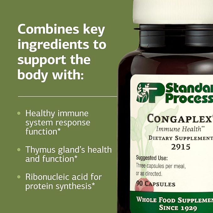 Standard Process Inc. Congaplex, Thymus Gland Support Supplement, Support Immune Health with Calcium Lactate, Magnesium, Vitamin C & Vitamin A, Immune System Aid with Mushroom Powder - 90 Capsules