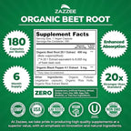 Zazzee USDA Organic Beet Root 20:1 Extract, 180 Vegan Quick Release Capsules, 6 Month Supply, Nitric Oxide Support, Black Pepper Extract for Enhanced Absorption, Certified Kosher, Non-GMO, Made in USA
