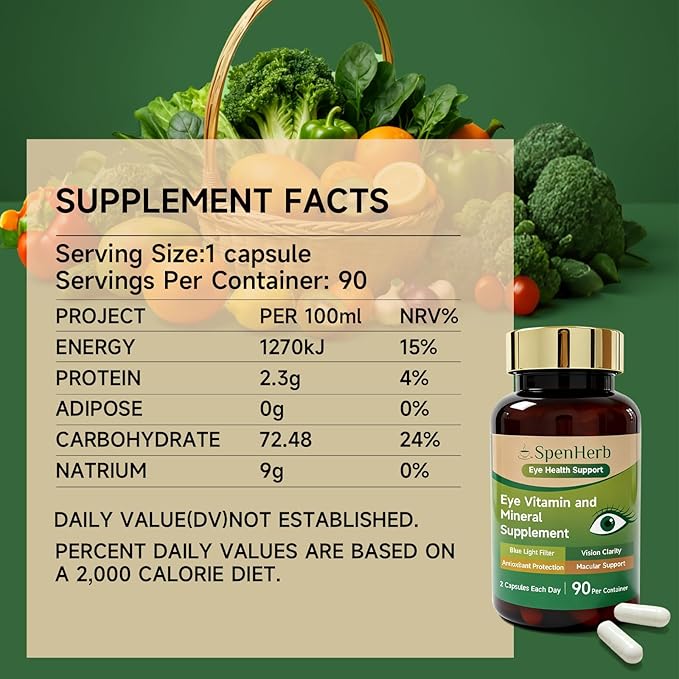 Eye Vitamin and Mineral Supplement Vision Support, 90 Capsules with Lutein and Zeaxanthin Vitamin C E Zinc Copper, Eye Health Supplements for Adults, 2 PCS