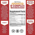 Vitamin B Complex with Vitamin C for Maximum Absorption - Methylcobalamin b12 & Folate Folic Acid Supplement - B1 B2 B3 B5 B6 B7 B9 for Immune Energy & Nervous System Support - Non-GMO, 60 count