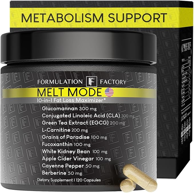 Formulation Factory Metabolism Booster - Melt Mode Natural Thermogenic Support with Glucomannan, L-Carnitine & Green Tea Extract - Advanced Satiety & Energy - 120 Capsules, 2 Month Supply