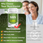 NMN Supplements 1000mg - High Purity NAD+ Precursor - Non-GMO - 60 Vegan Capsules