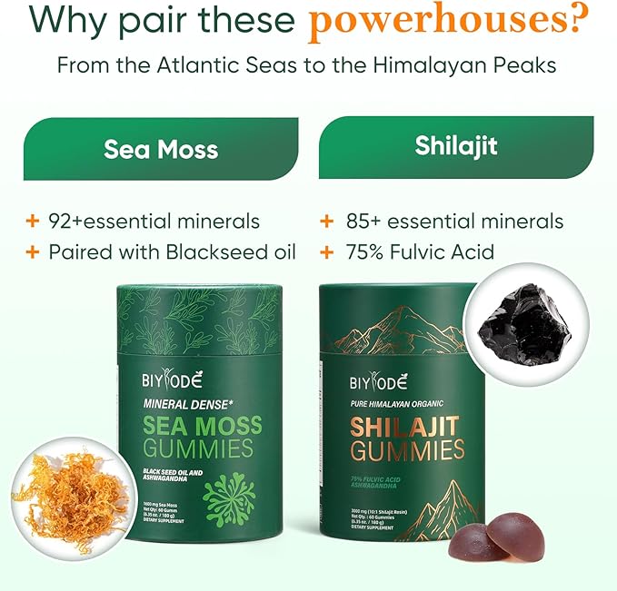 Bundle of Himalayan shilajit & sea Moss Gummies – 3000 mg shilajit, sea Moss 1600mg ksm 66 ashwagandha, no Added Sugar, lab Tested, 75%+ fulvic Acid, 92+ Minerals, All One Supplement(1 Package).