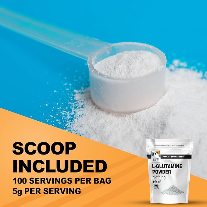 It's Just! - L-Glutamine Powder, Unflavored, Amino Acid, Faster Muscle Recovery, Leaky Gut, Digestive Support (500 Grams / 100 Servings)