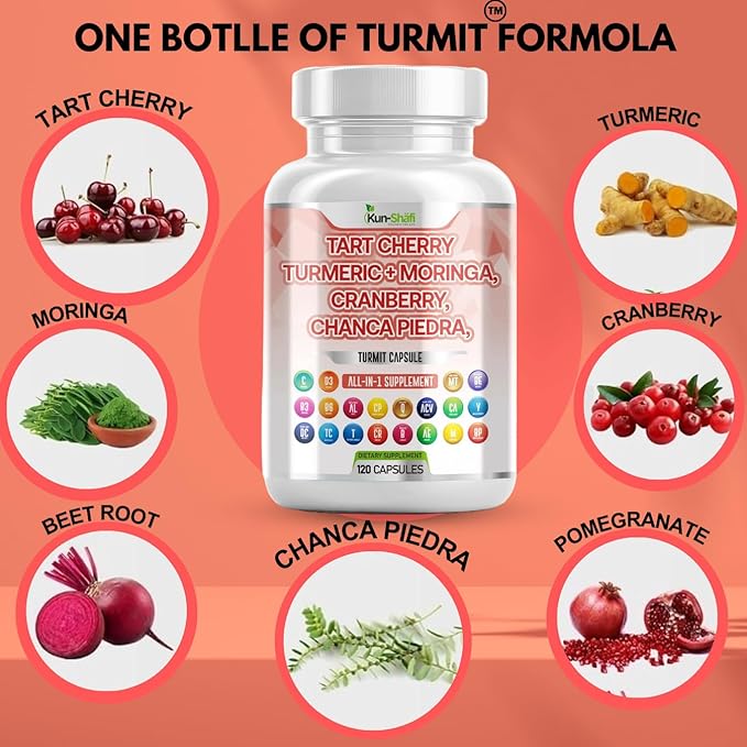 Tart Cherry Extract Capsules 20,000mg with Turmeric 8000mg Moringa 4000mg Cranberry 2000mg Chanca Piedra Celery Quercetin ACV Pomegranate L Selenomethionine - Uric Levels - 120 Ct