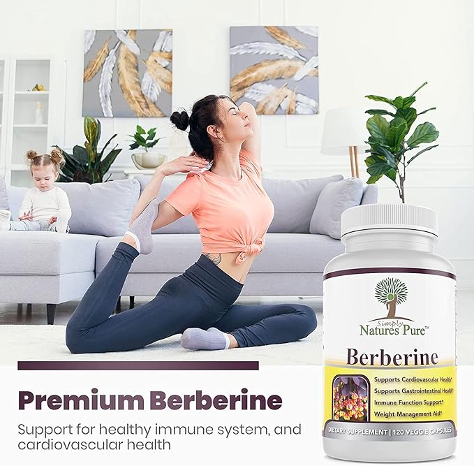 Simply Natures Pure Premium Berberine HCl 500mg - 120 Capsules - Cardiovascular Gastrointestinal Immune Support - Chromium Cinnamon (Pack of 2)