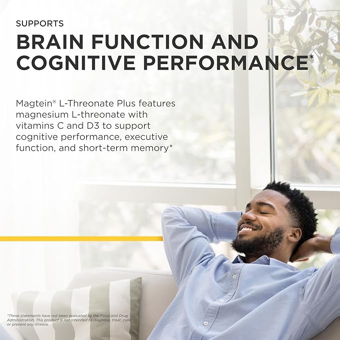 Integrative Therapeutics Magtein L-Threonate Plus - Brain Function Supplement to Support Short-Term Memory* - Includes Vitamin C, D3 & Magnesium - Dairy-Free & Gluten-Free - 90 Capsules (30 Servings)