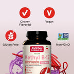 Jarrow Formulas® Methyl B-12 Tablets, 500 mg, Dietary Supplement for Cellular Energy Production and Brain Health Support, 100 Cherry Flavor Chewable Tablets, 100 Day Supply