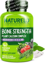 NATURELO Calcium Supplement - with Vitamin C, Vitamin D3, K2, and Calcium Magnesium Zinc for Bone Strength with Calcium 600mg - Plant-Based, 360 Vegetarian Capsules, Non-GMO, Soy & Gluten-Free