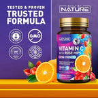 Built by Nature Chewable Vitamin C with Rose HIPS - 1000mg Immune Support Supplement - Non-GMO, Gluten-Free, Vegan - Powerful Antioxidant for Energy & Collagen Boost - Orange Flavor – 60 Tablets