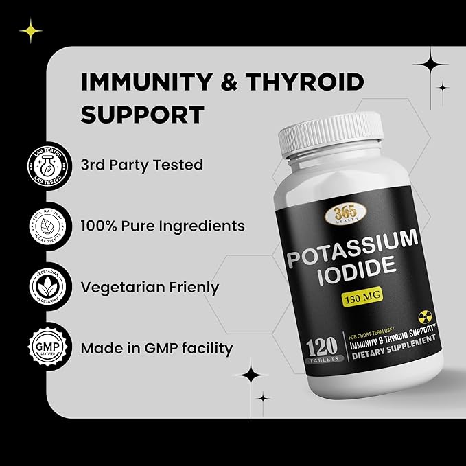 Potassium Iodide130 mg - KI Tablets- Potassium130 mg - USA Made Potassium Iodine Pills YODO Naciente, Yoduro de potasio - 120 Tablets