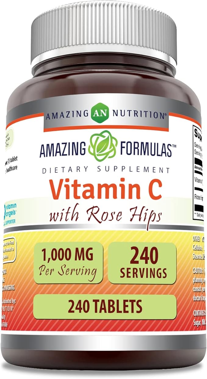 Amazing Formulas Vitamin C with Rose Hips Supplement | 1000 Mg | 240 Tablets | Non-GMO | Gluten-Free | Made in USA
