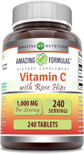 Amazing Formulas Vitamin C with Rose Hips Supplement | 1000 Mg | 240 Tablets | Non-GMO | Gluten-Free | Made in USA