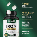 Built By Nature Iron Supplement – 100% Daily Value Iron Pills for Women – 18 mg Iron Tablets for Energy & Anemia Support – 360 Tablets