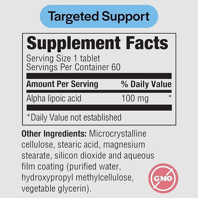 PureFormulas Alpha Lipoic Acid 100 mg ALA Supplement for Liver Support, Antioxidants, Nerve, & Cardiovascular Health Acido Alfa Lipoico 100mg Neuropathy Supplement Non-GMO 60 Tablets