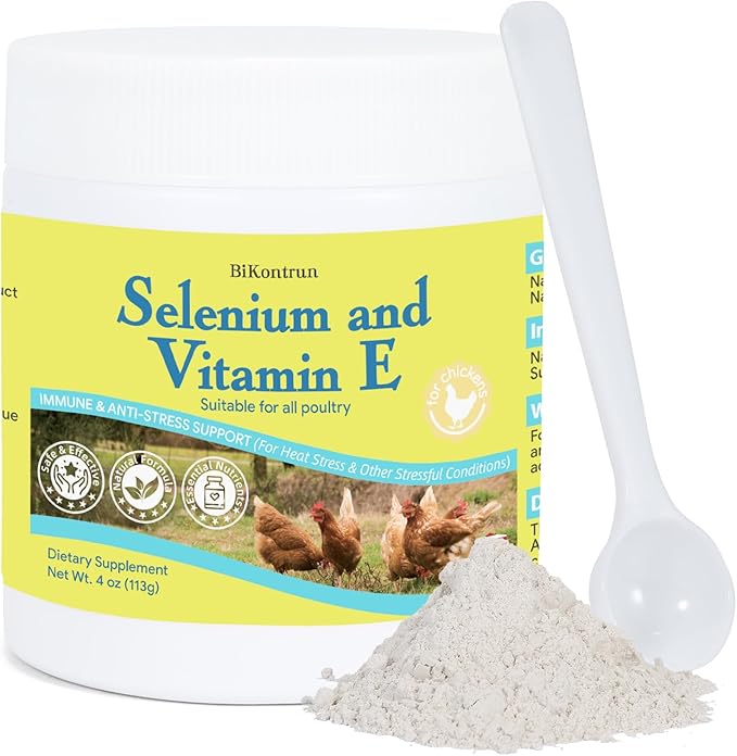 Selenium & Vitamin E Powder for Chickens, Selenium for Chickens, Immune System, Muscle Support & Prevents, Improve Wry Neck, Selenium, Vitamin E Supplements, Suitable for All Poultry, Chicken & More