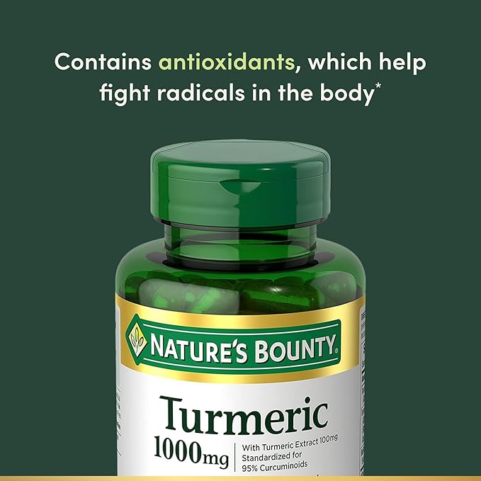 Nature's Bounty Turmeric with Black Pepper Extract,Supports Antioxidant Health,1000mg,60 Capsules,(Pack of 3)