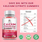 Calcium Citrate 1200mg with Vitamin D3 Gummies, Calcium Gummies with Vitamin D3 for Women & Men, Cal Magnesium Zinc for Bone Muscle Healthy- Natural White Peach Flavor- 30 Day Supply