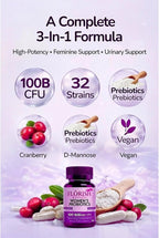 Feminine Probiotics for Women–Vaginal Odor Flora Control & pH Balance, 100 Billion CFU, 32 Strains, Organic Cranberry Extract + D-Mannose Prebiotic for Healthy Gut UTI PMS Yeast Support. 60 Vegan Caps
