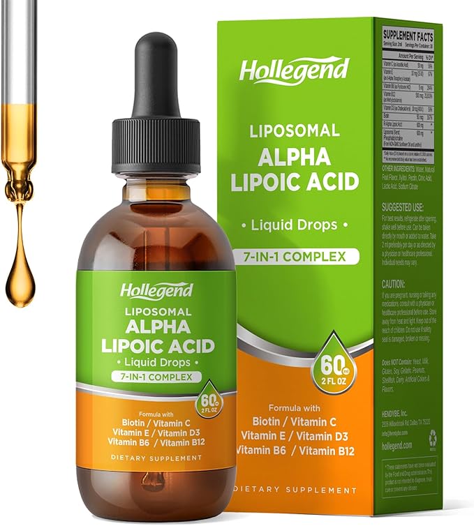 Liposomal Liquid Alpha Lipoic Acid drops, 600 MG R-Alpha Lipoic Acid Supplement with Biotin & Multivitamins, ALA for Antioxidant, Brain Health and Nerve Support, Pineapple Flavor, Sugar Free, 2 FL OZ