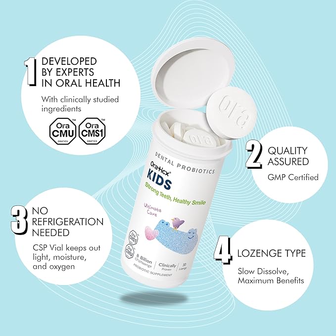 OraTicx Kids Dental Probiotics for Strong Teeth, Healthy Smile, 8 Billion CFU Probiotics for Oral Health, Yogurt Flavor 2-Pack